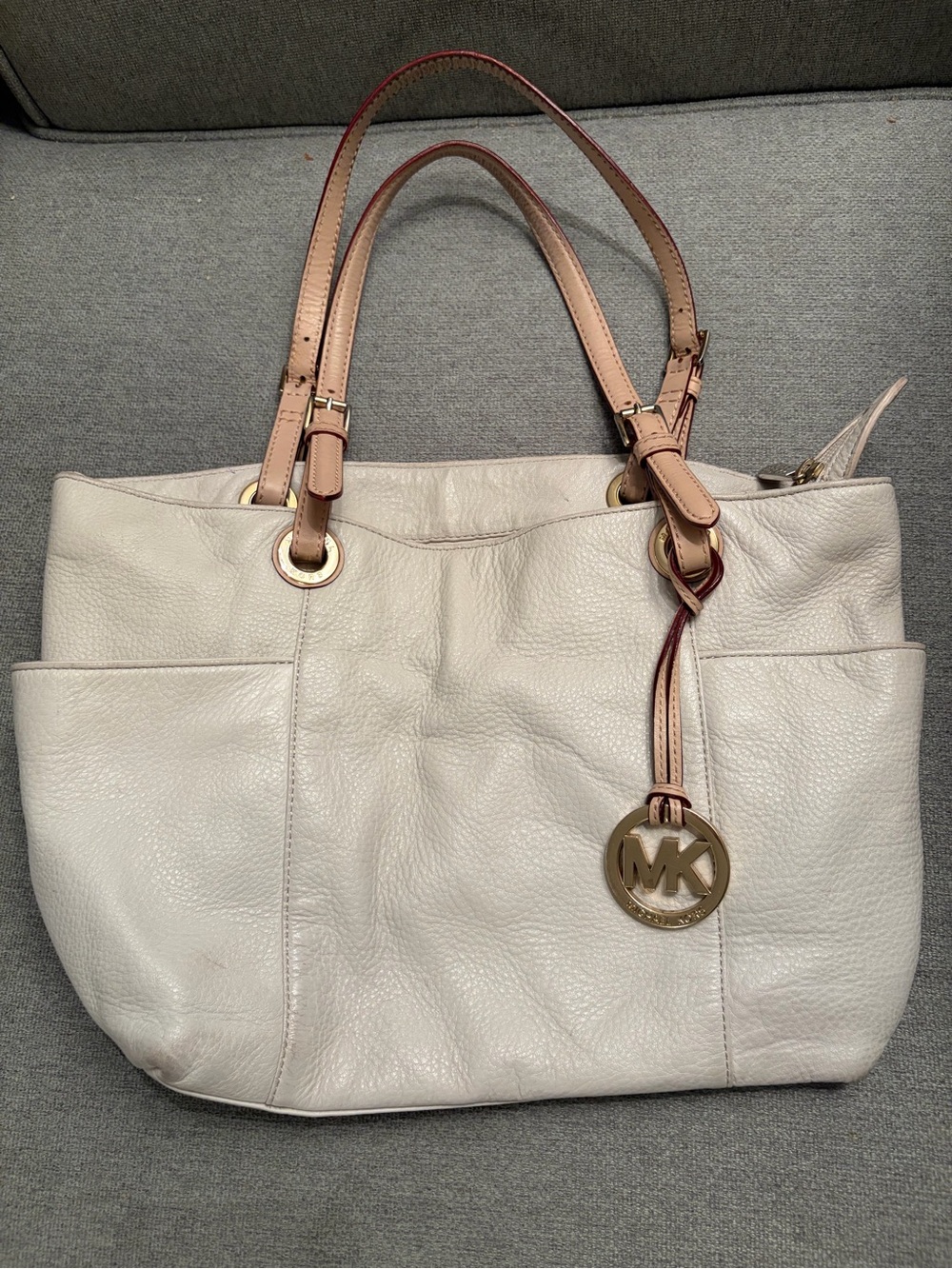 Michael Kors Ivory Pebbled Leather Tote with Tan Shoulder Straps